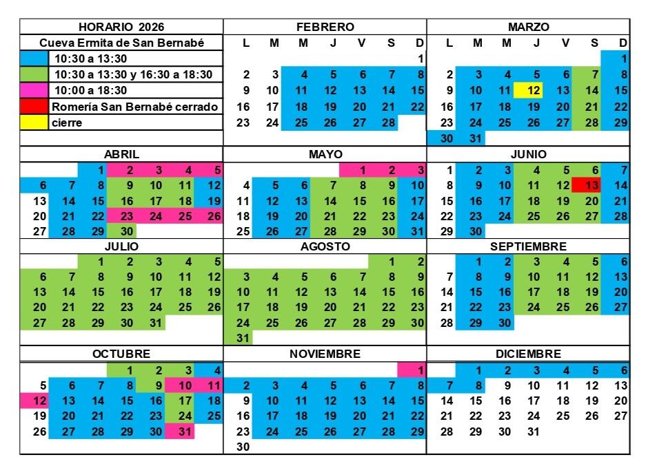 Calendario Cueva Ermita de San Bernabé 2026