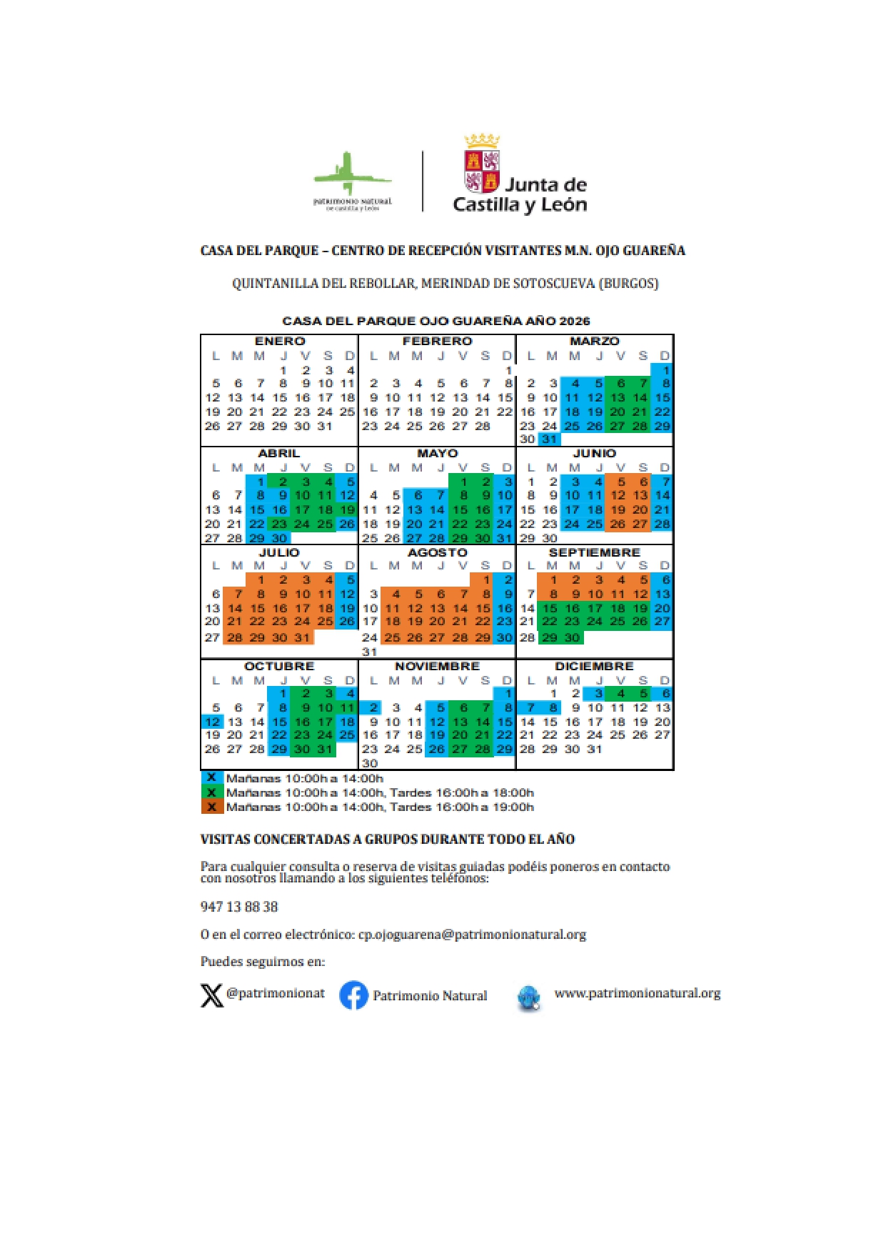 Horario Casa del parque 2026